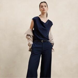 NWT Banana Republic Navy Draped Cowl Neck Top XS